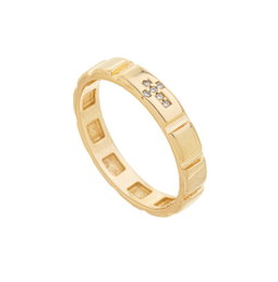 Anel Quadriculado com Cruz banhado a Ouro 18k