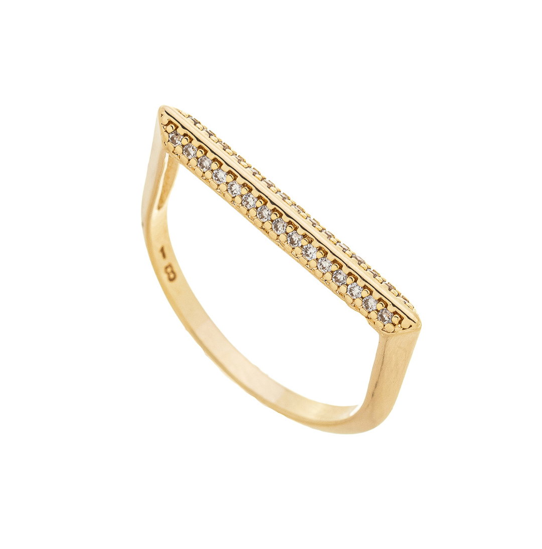 Anel Reto com Zircônias banhado a Ouro 18k