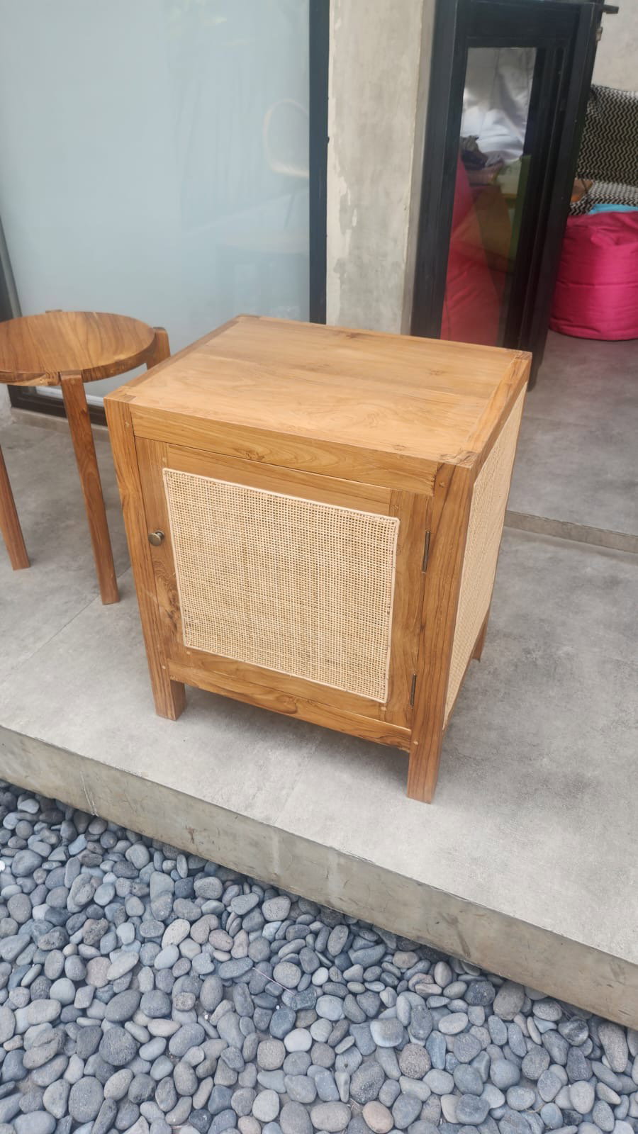 Small Rattan Wood Cabinet 1 door