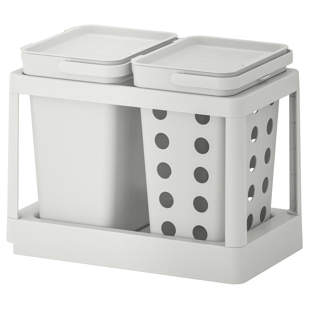 Waste sorting solution, with pull-out ventilated/light grey, 20 l IKEA HÅLLBAR