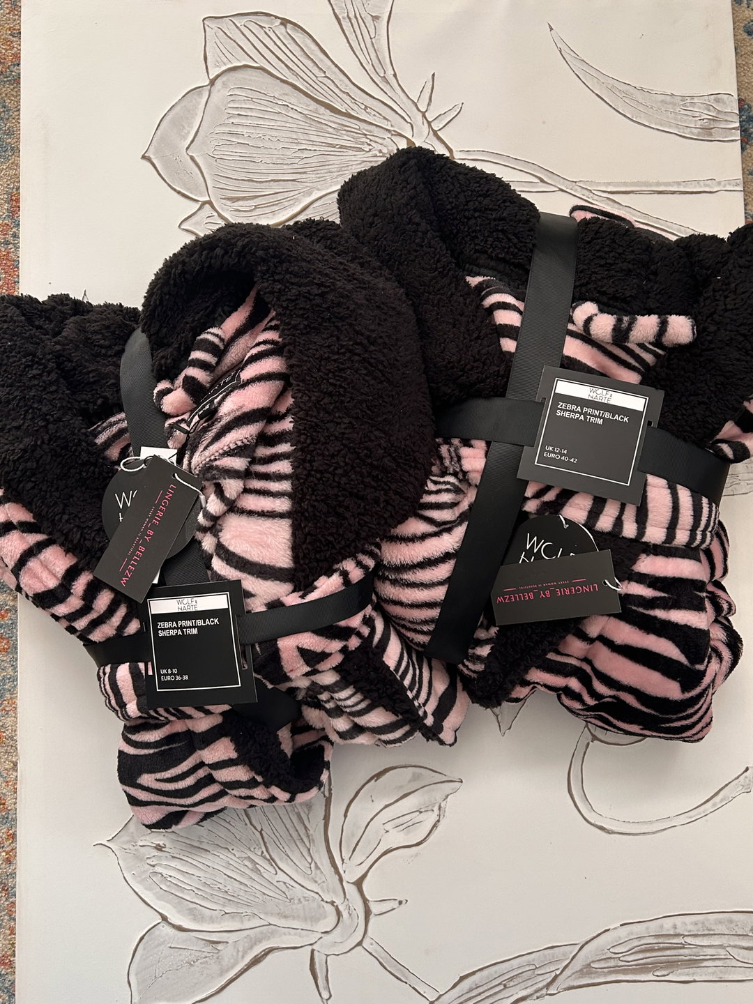 Ladies Zebra print knee length Hooded Robe