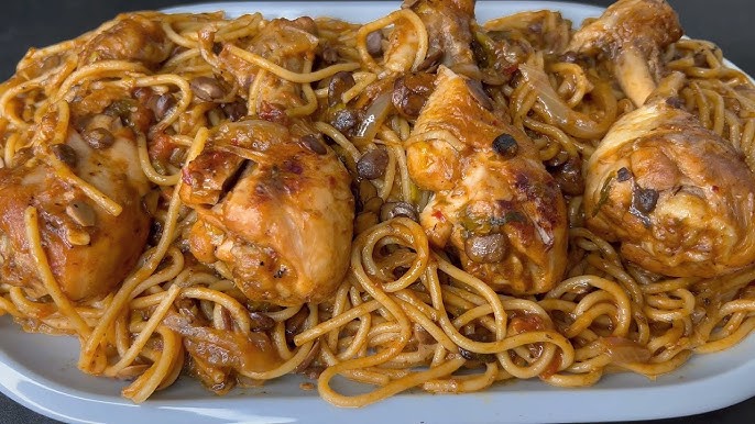 Spaghetti soumbala au poulet