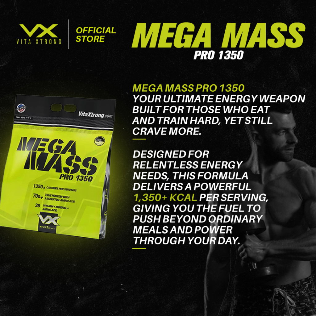 VITAXTRONG™ Mega Mass Pro 1350 | 70g Protein (12lbs/ 5.4kg) • 1350 kcal High Calorie Mass Gainer • Muscle & Weight Gain • Bulking [VX]_14