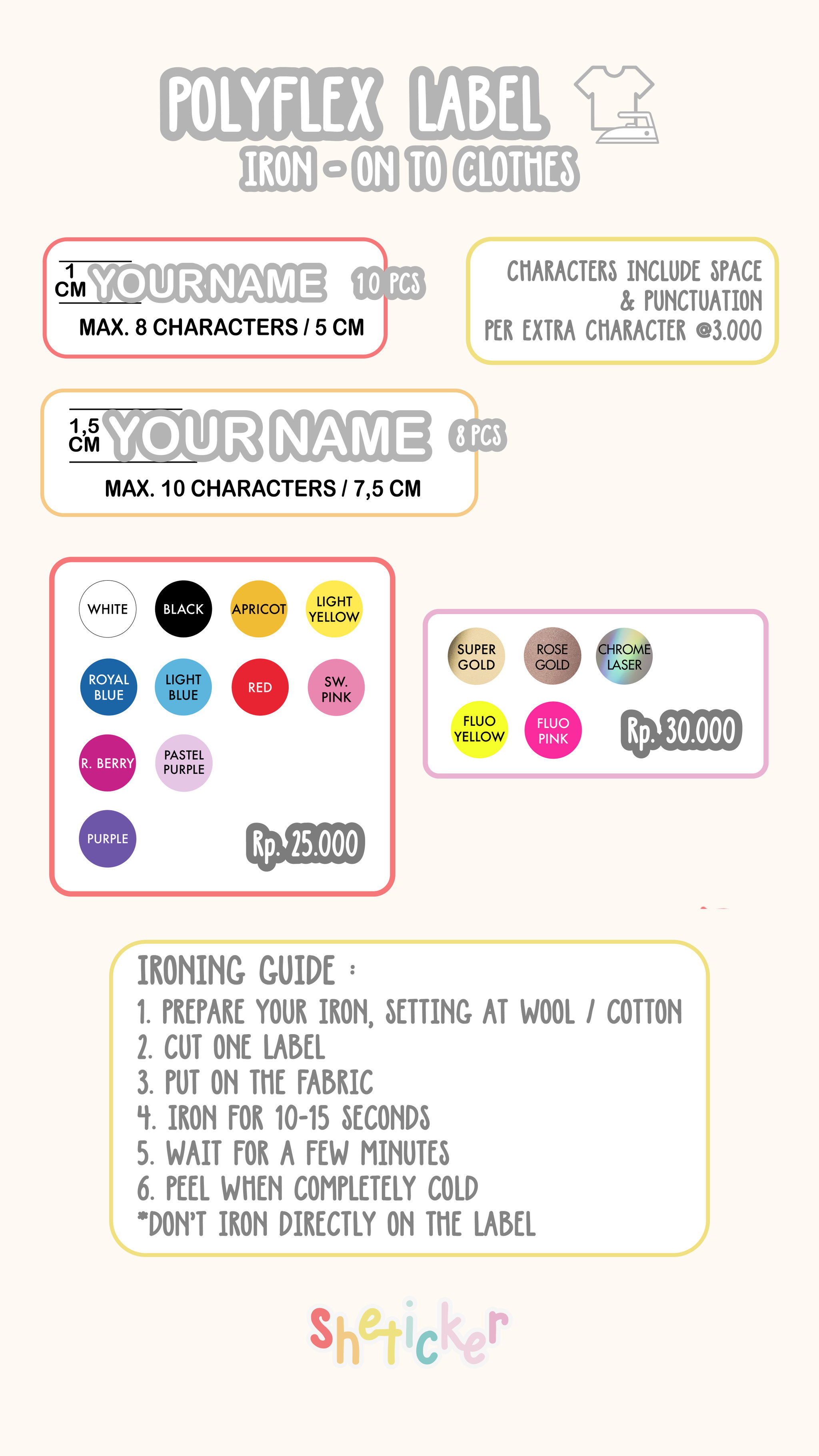 (stiker BAJU) Polyflex Label 1cm (max 8 huruf)_1