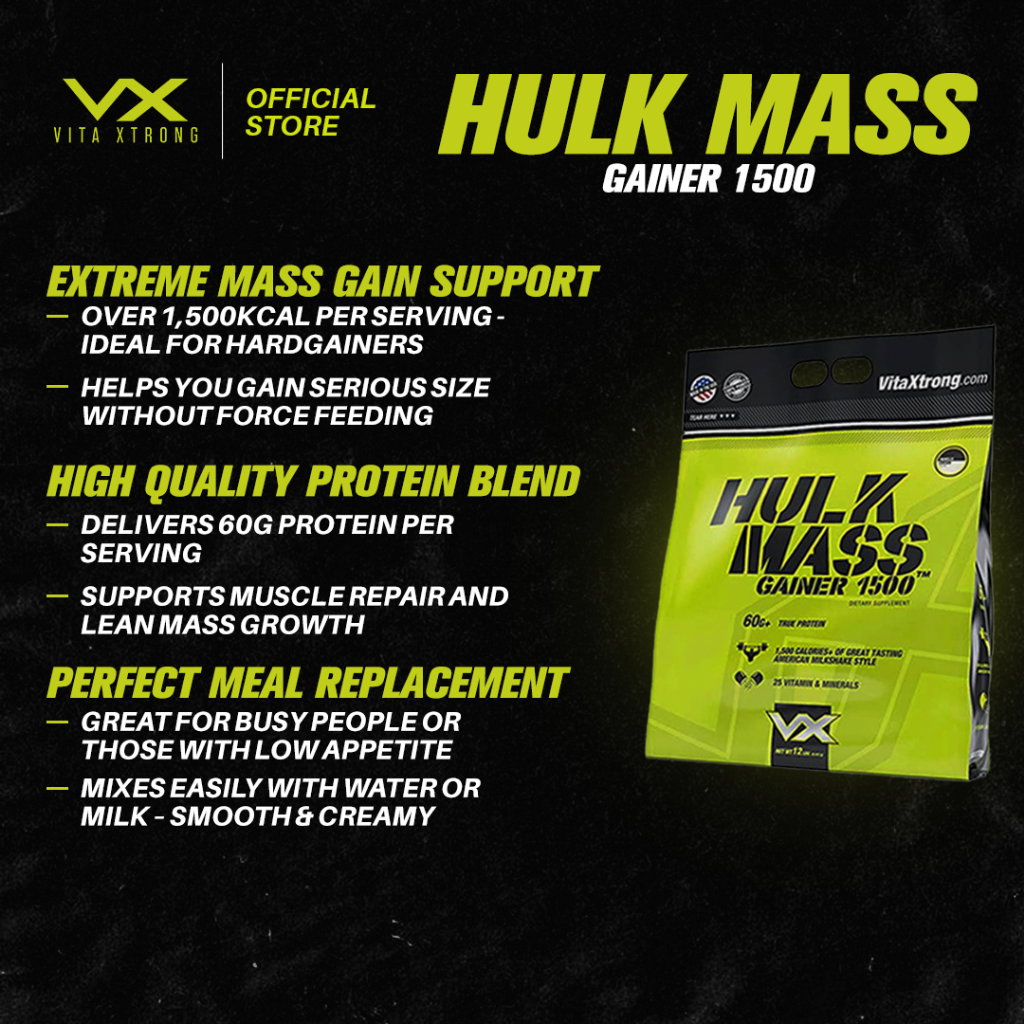 VITAXTRONG™  Hulk Mass Gainer 1500 (12lbs / 5.4kg) | 60g Real Whey Protein • 1500+ kcal High-Calorie Mass Builder • Lab-Tested • No Amino Spiking | Weight Gain & Muscle Growth [VX]_8