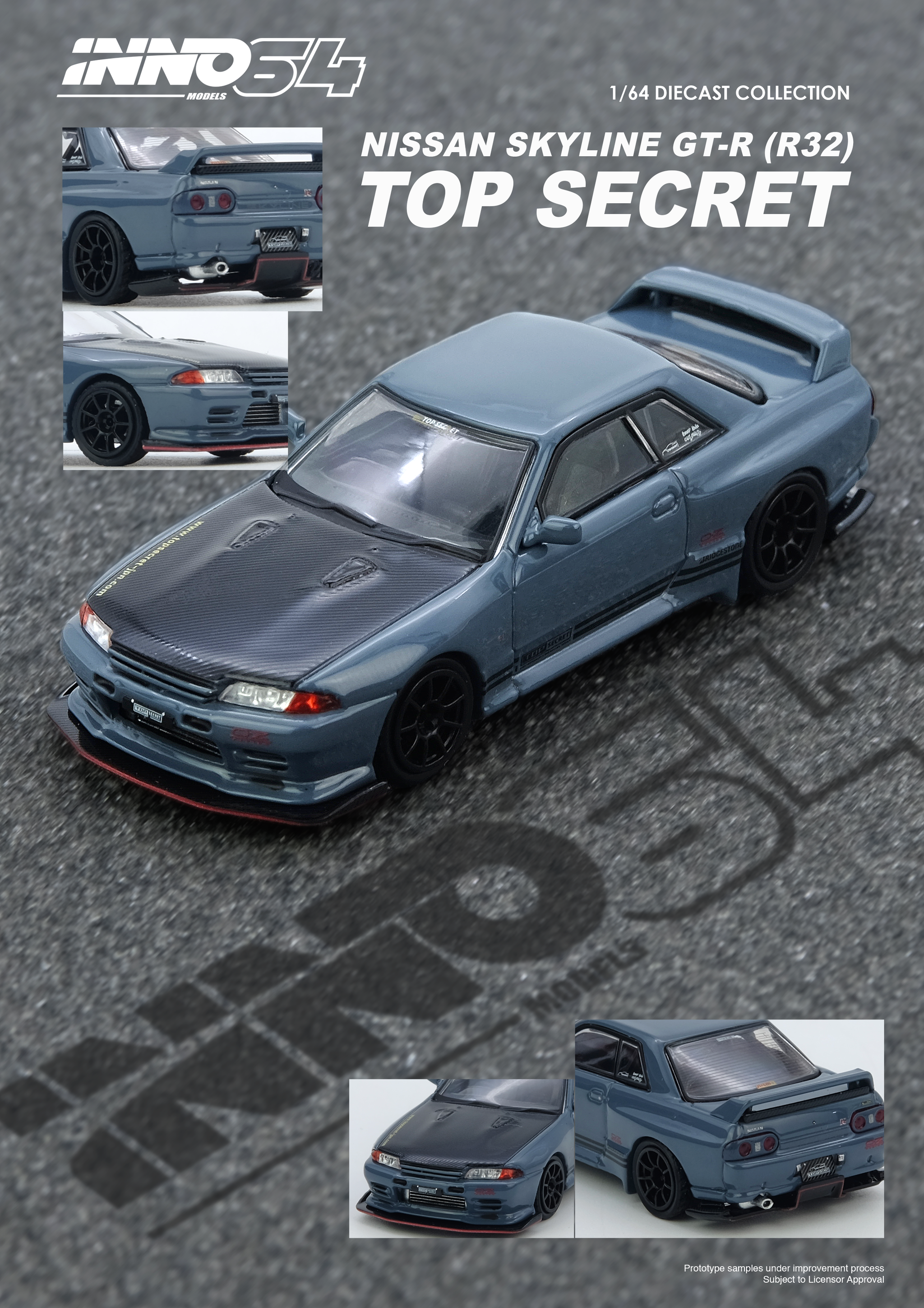 INNO MODEL 1/64 NISSAN SKYLINE GT-R (R32) TOP SECRET - STEALTH GREY_2