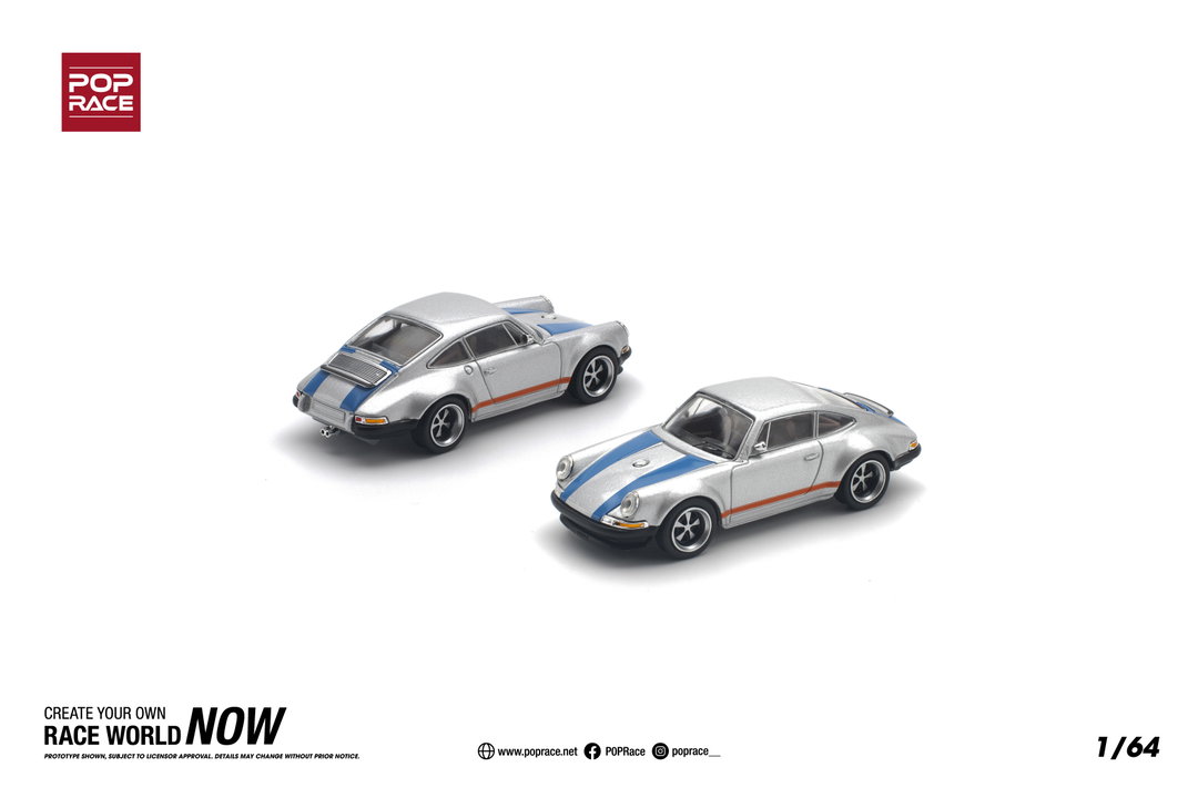 POP RACE MODEL 1/64 PORSCHE SINGER - SILVER/BLUE