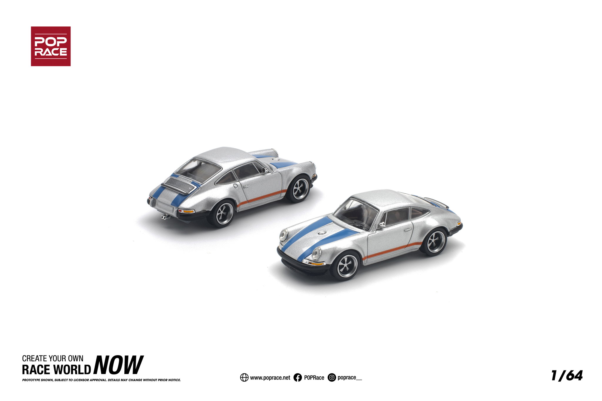 POP RACE MODEL 1/64 PORSCHE SINGER - SILVER/BLUE_0