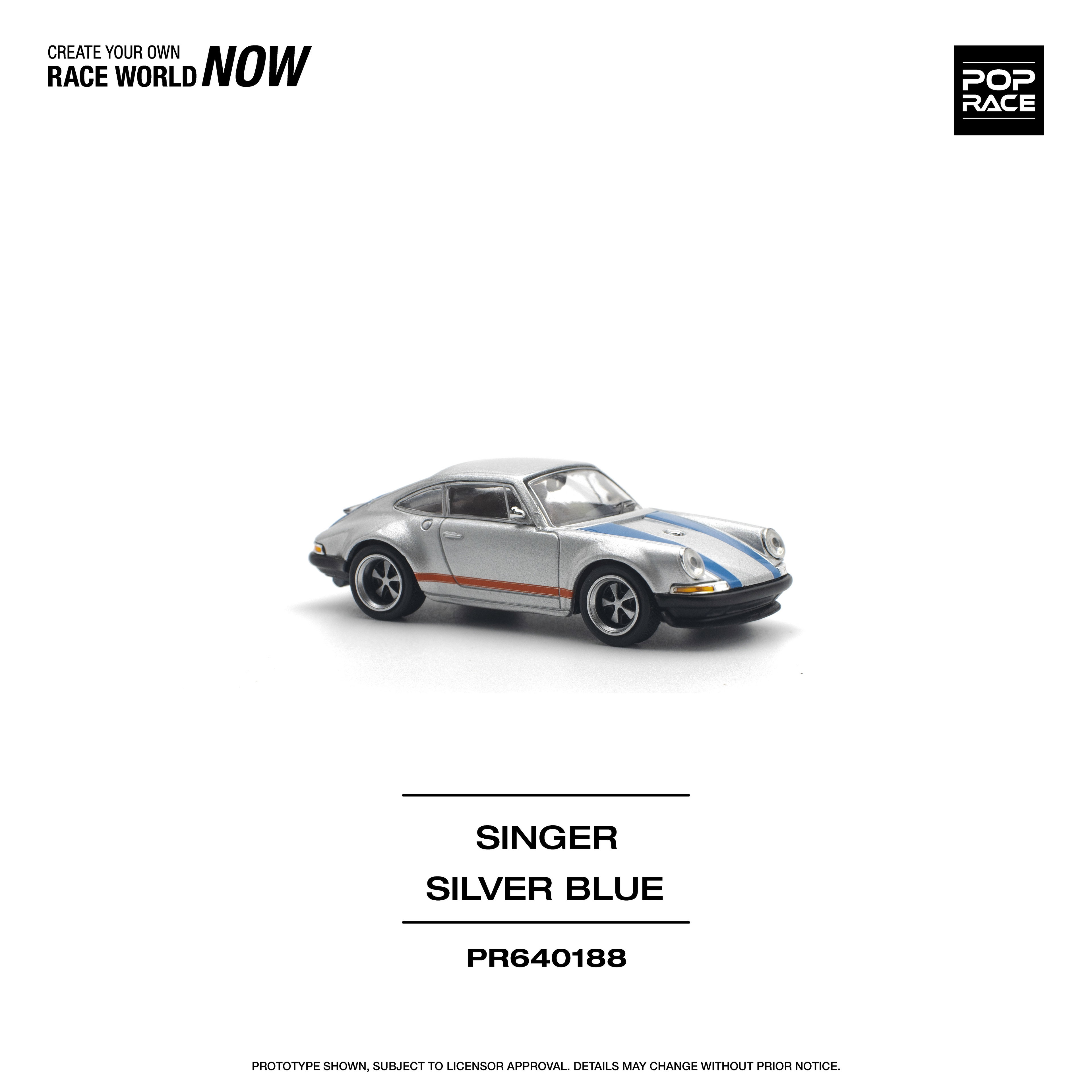 POP RACE MODEL 1/64 PORSCHE SINGER - SILVER/BLUE_6
