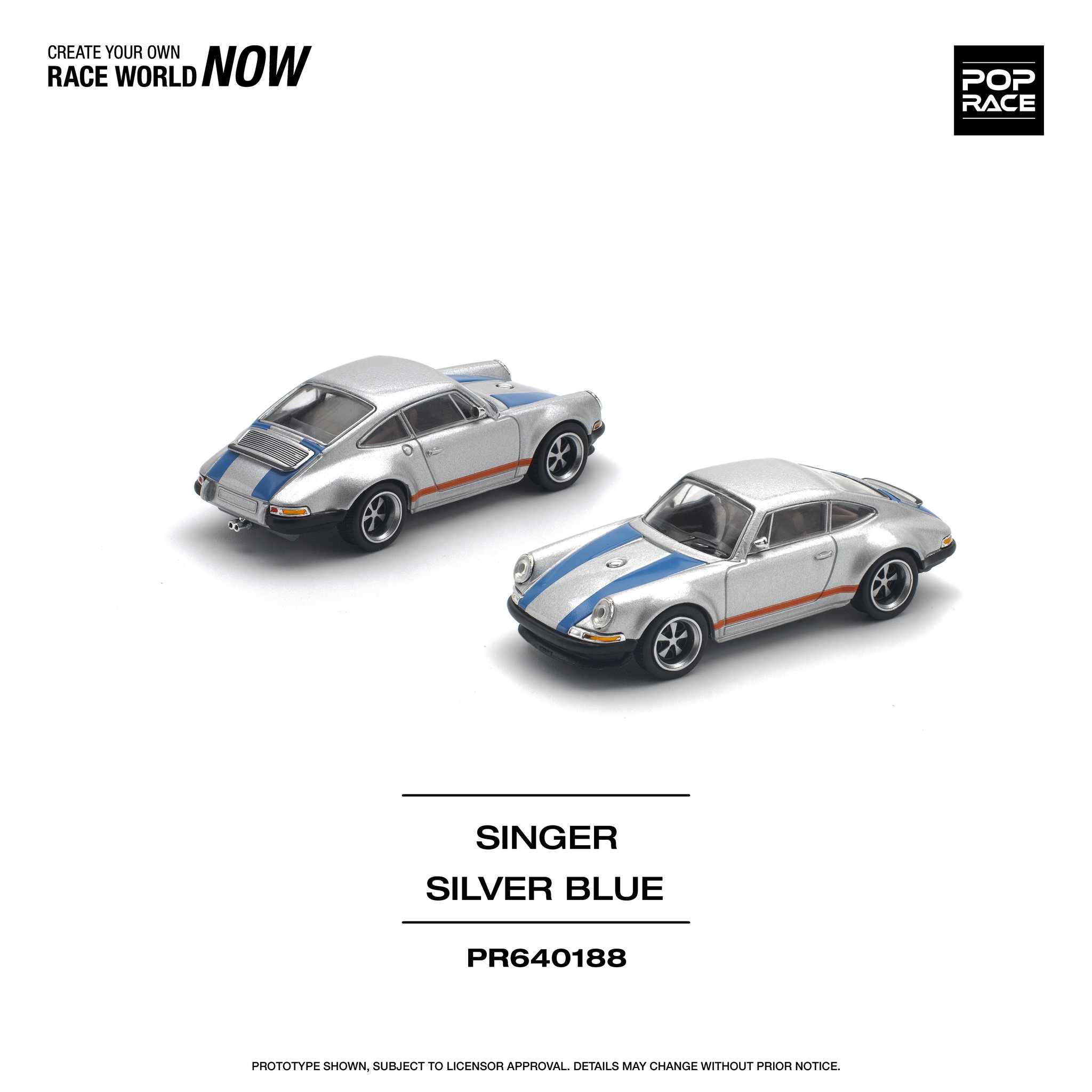 POP RACE MODEL 1/64 PORSCHE SINGER - SILVER/BLUE_9