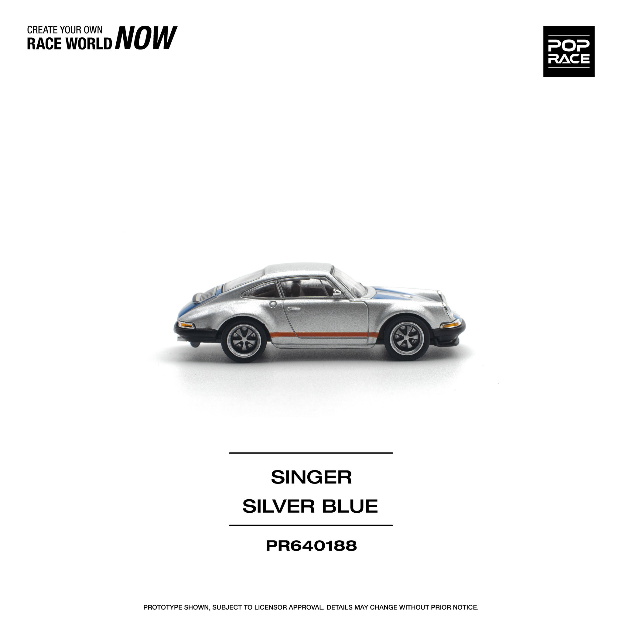 POP RACE MODEL 1/64 PORSCHE SINGER - SILVER/BLUE_5