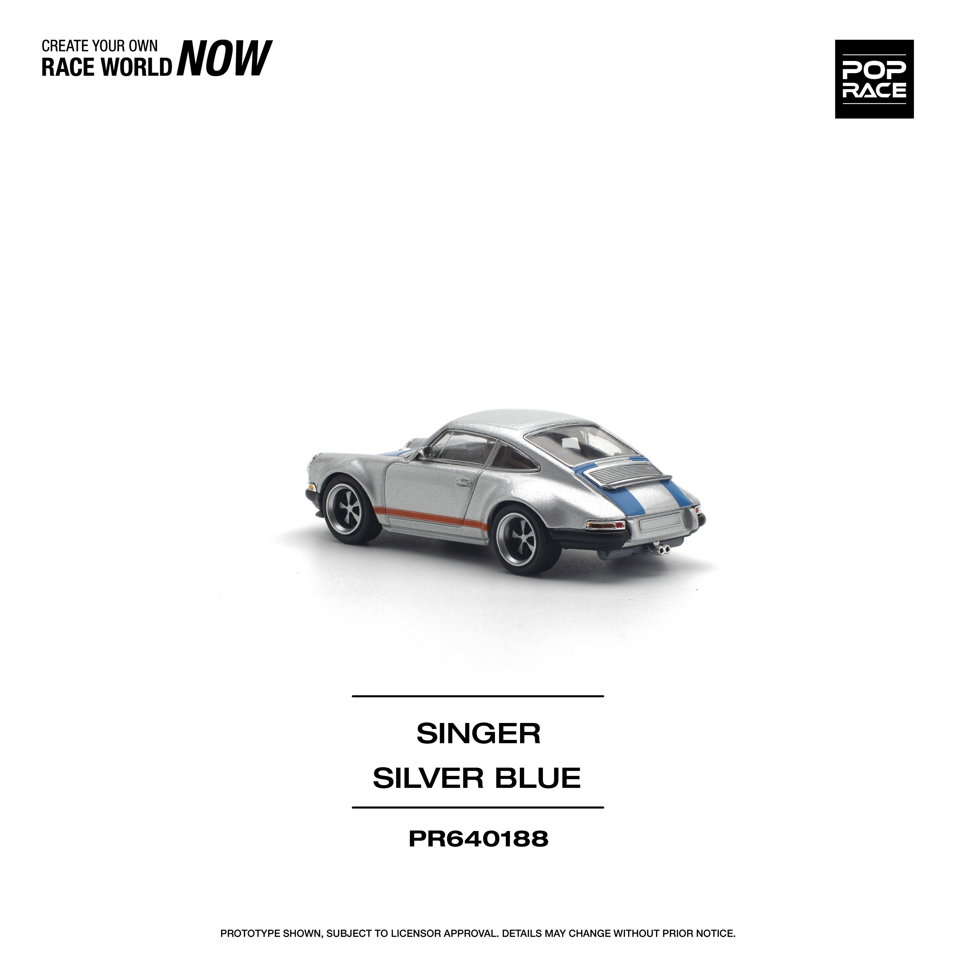 POP RACE MODEL 1/64 PORSCHE SINGER - SILVER/BLUE_4