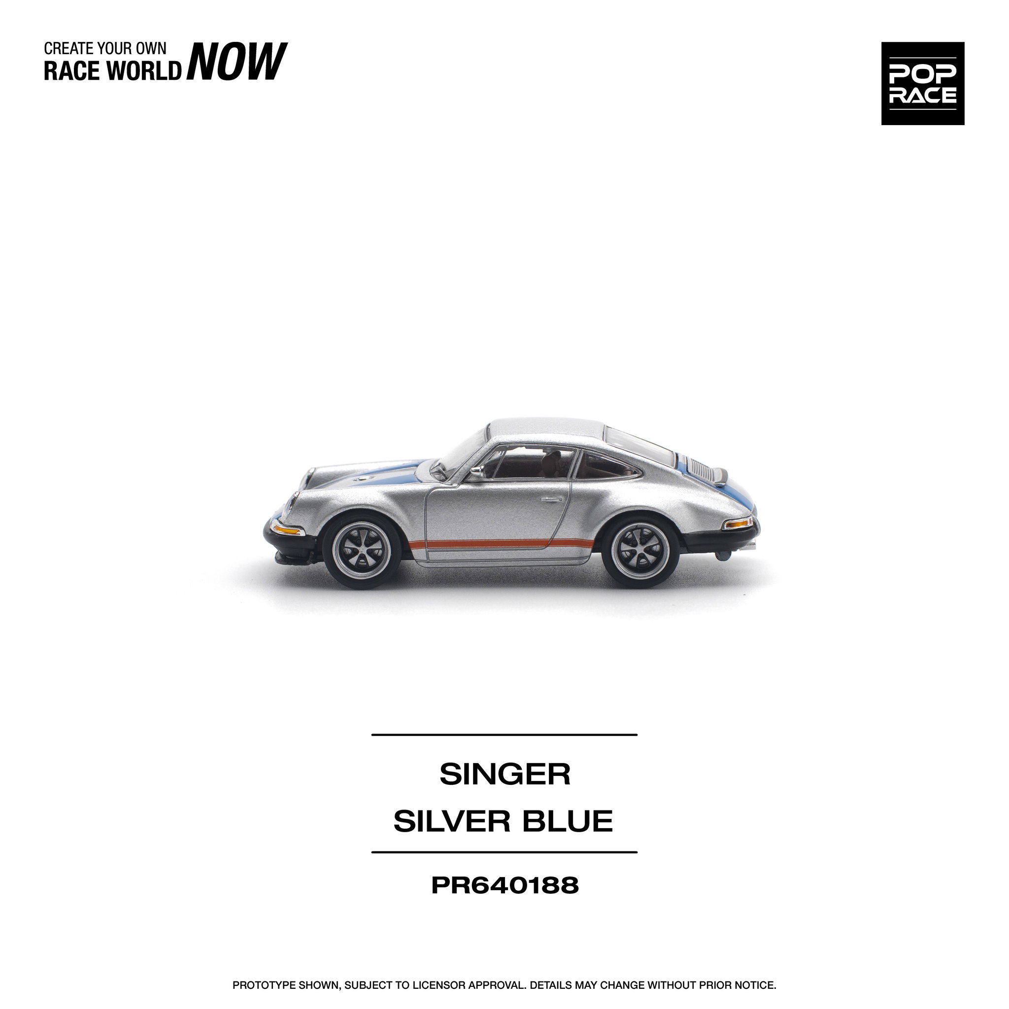 POP RACE MODEL 1/64 PORSCHE SINGER - SILVER/BLUE_3