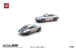 POP RACE MODEL 1/64 PORSCHE SINGER - SILVER/BLUE