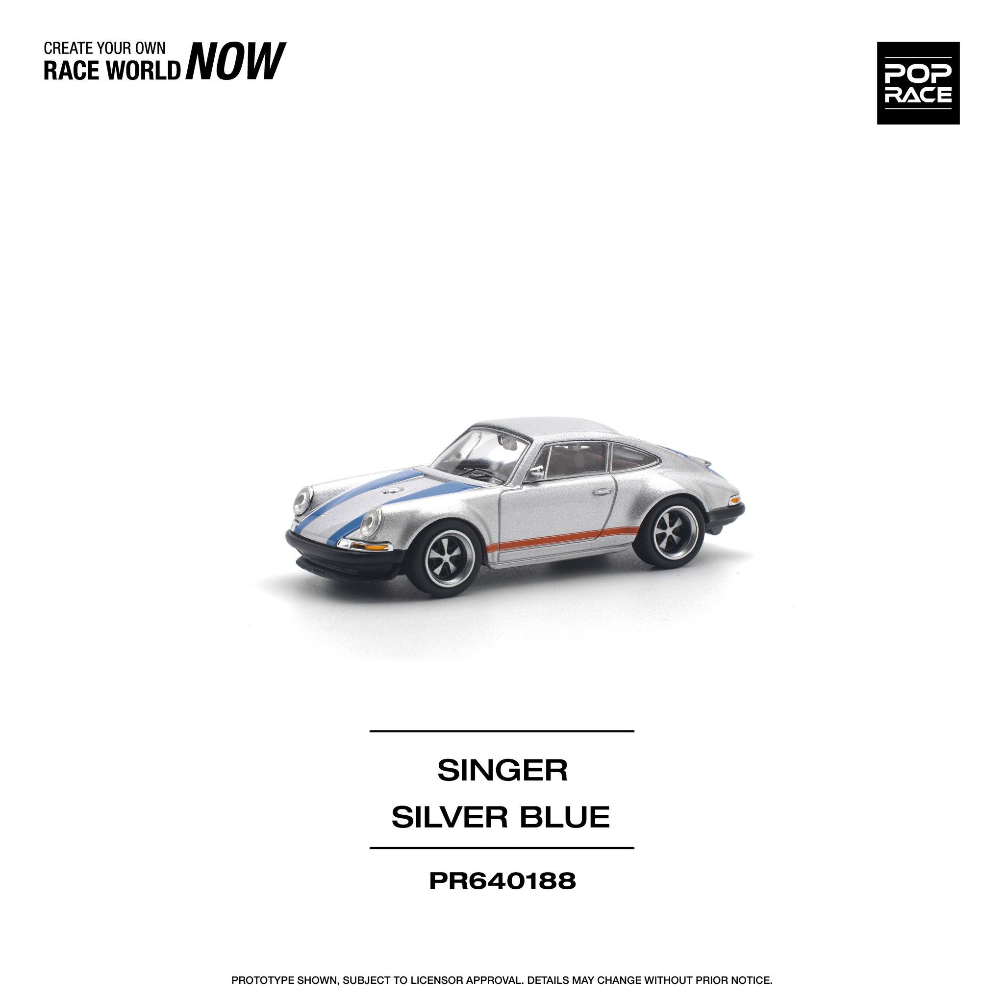 POP RACE MODEL 1/64 PORSCHE SINGER - SILVER/BLUE_2