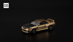 POP RACE MODEL 1/64 NISSAN SKYLINE GT-R (R32) - CHROME GOLD (TASKL25)
