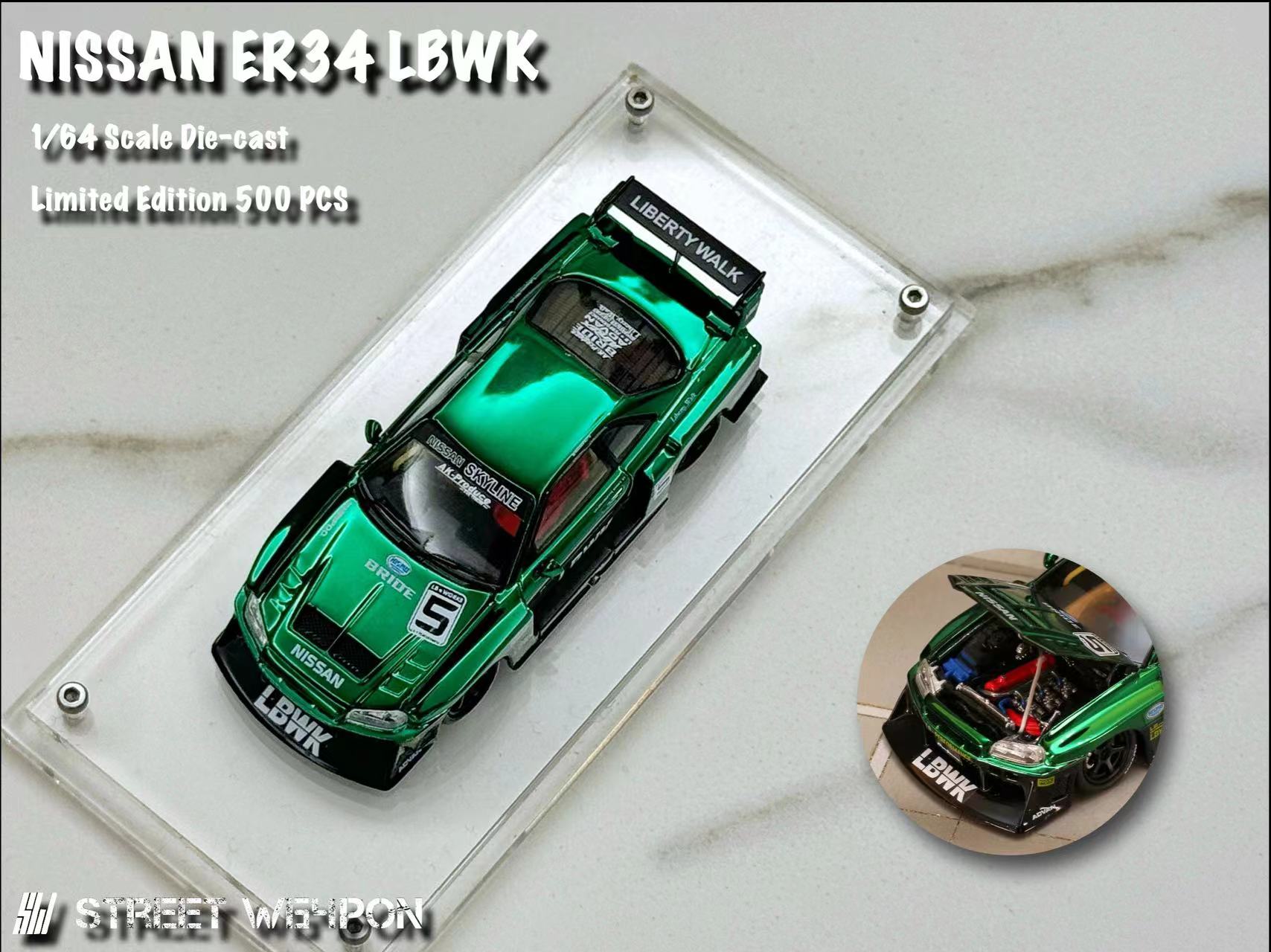 STREET WEAPON MODEL 1/64 SKYLINE ER34 SUPER SILHOUETTE - CHROME GREEN_5