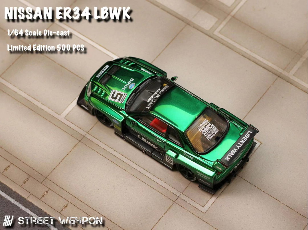 STREET WEAPON MODEL 1/64 SKYLINE ER34 SUPER SILHOUETTE - CHROME GREEN