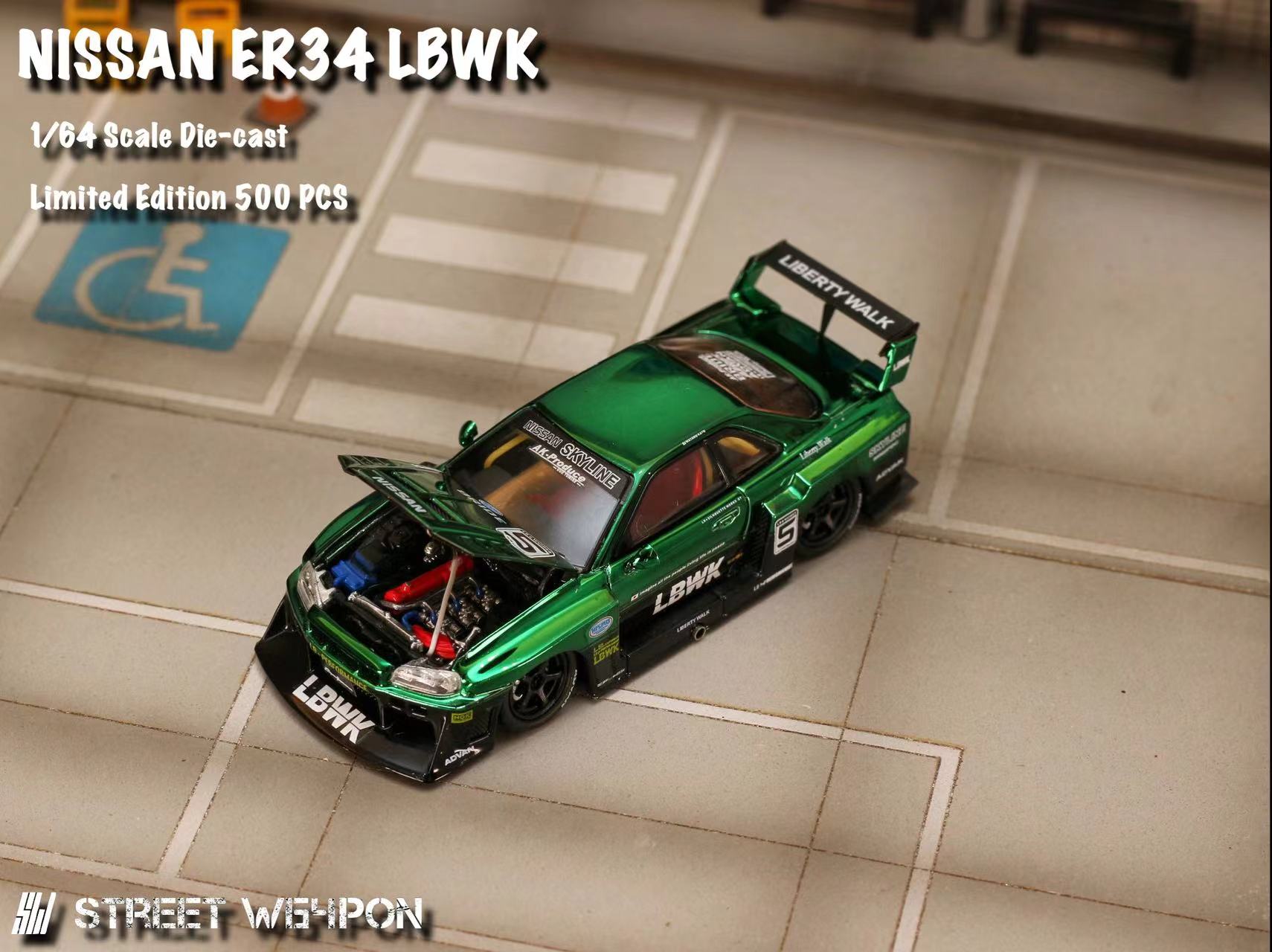 STREET WEAPON MODEL 1/64 SKYLINE ER34 SUPER SILHOUETTE - CHROME GREEN_2