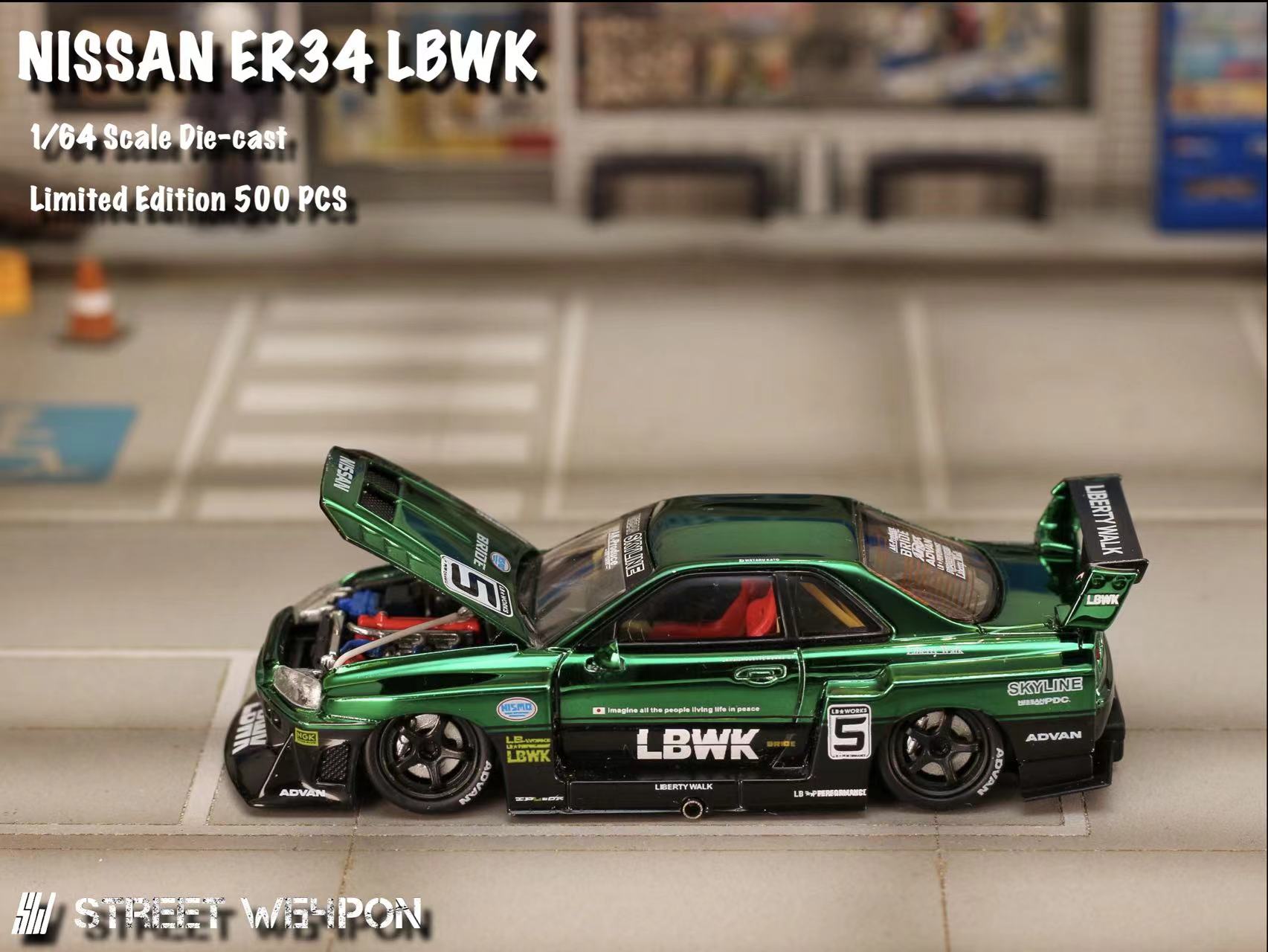 STREET WEAPON MODEL 1/64 SKYLINE ER34 SUPER SILHOUETTE - CHROME GREEN_1
