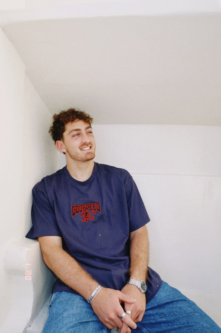 Embroidered Men's Godspeed Tee - Blue 