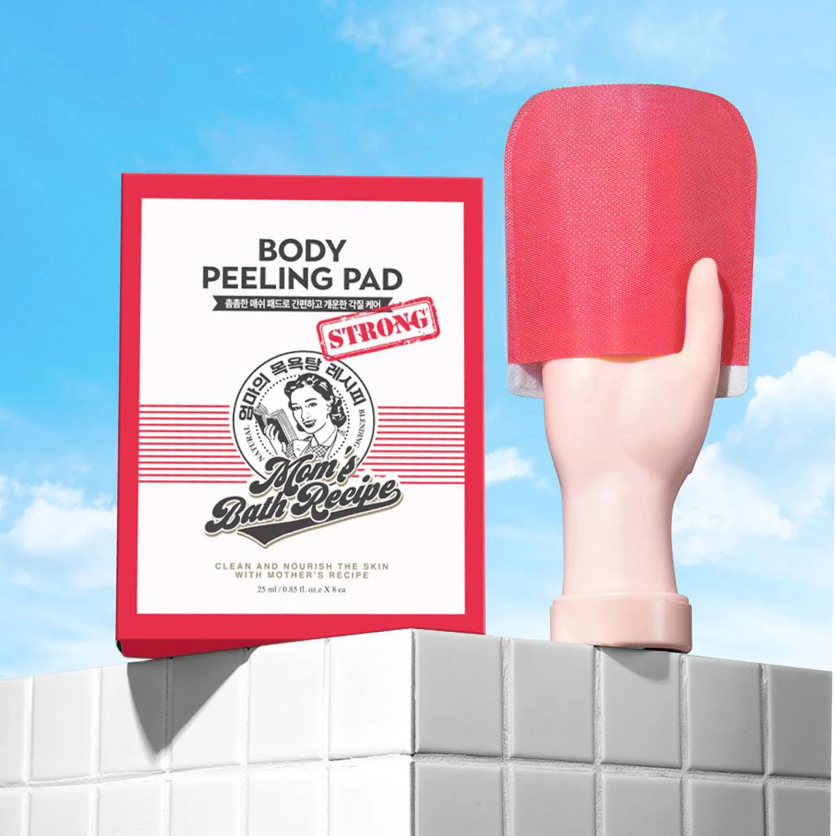 مومز باث ليفة تقشير الجسم لون احمر 8 قطع  Mom’S Bath Recipe Body Peeling Pad Strong Red 8Pcs _1