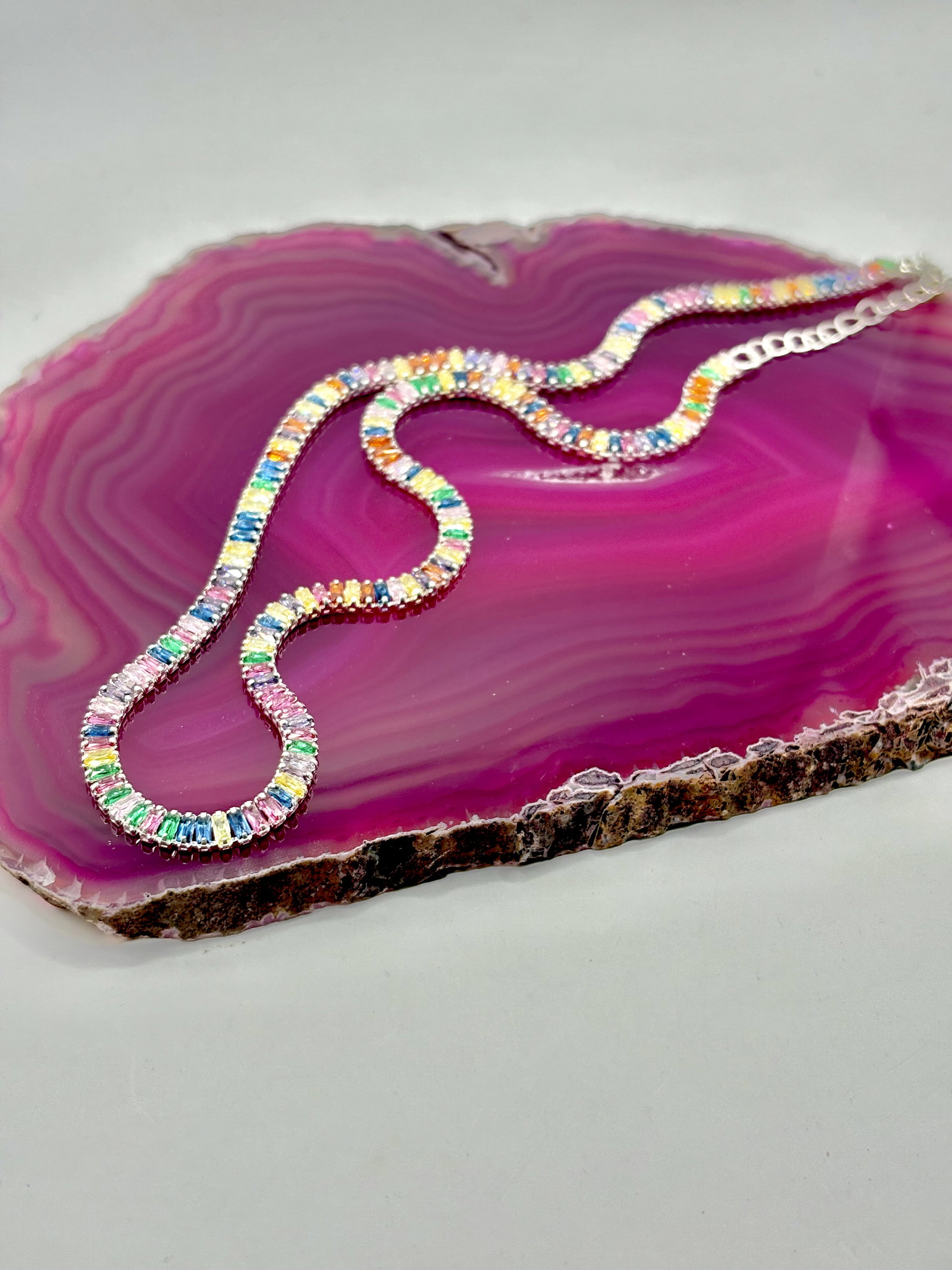 Colorful Baguette Tennis Necklace _0