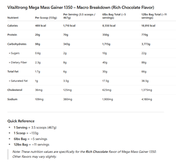 VITAXTRONG™ Mega Mass Pro 1350 | 70g Protein (12lbs/ 5.4kg) • 1350 kcal High Calorie Mass Gainer • Muscle & Weight Gain • Bulking [VX]