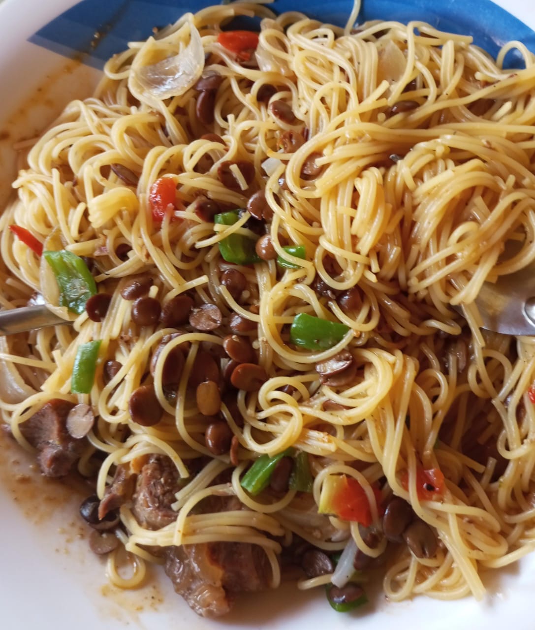Chinchard + spaghetti sautés