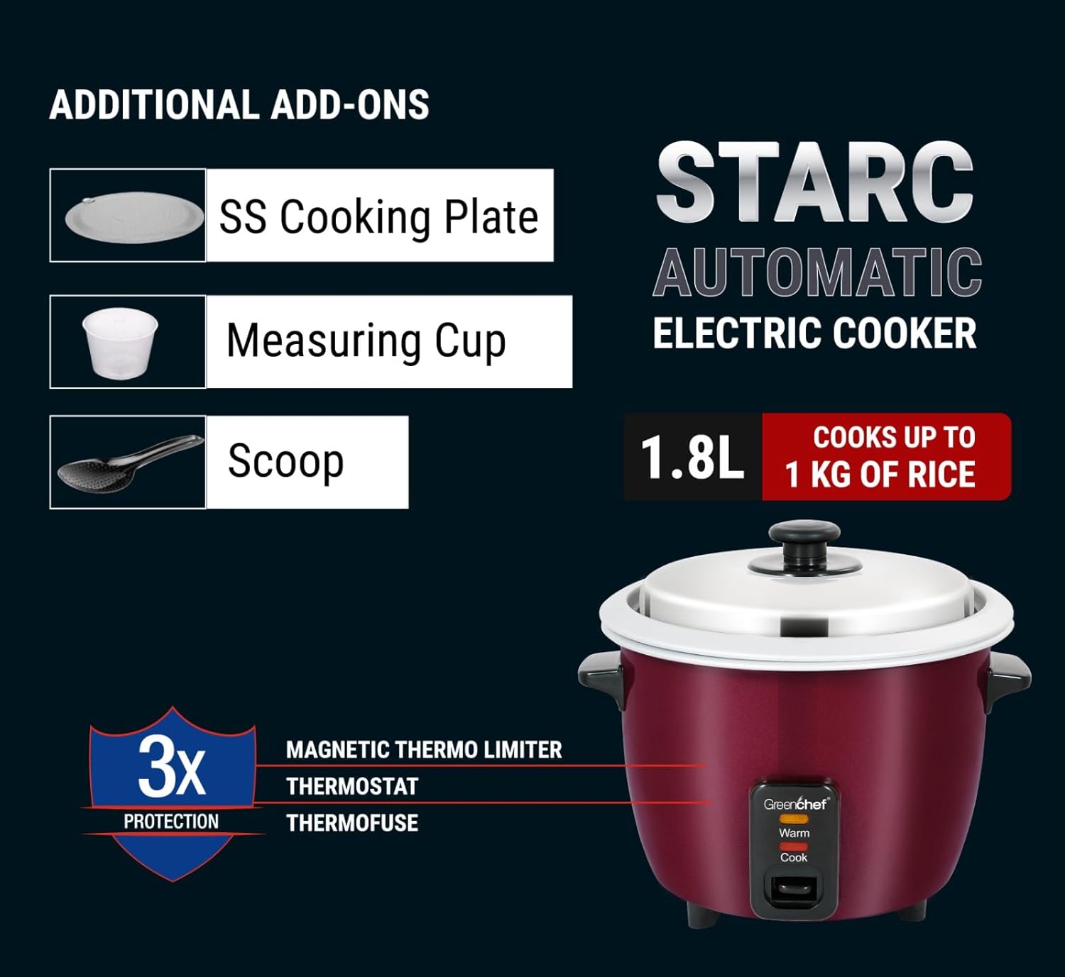 GREEN CHEF RICE COOKER 1.8 LITER + EXTRA BOWL FREE _1