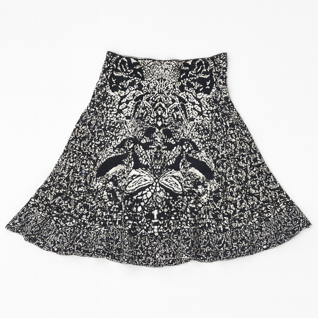 Falda acampanada en blanco y negro con estampado artístico animal - Size S_0