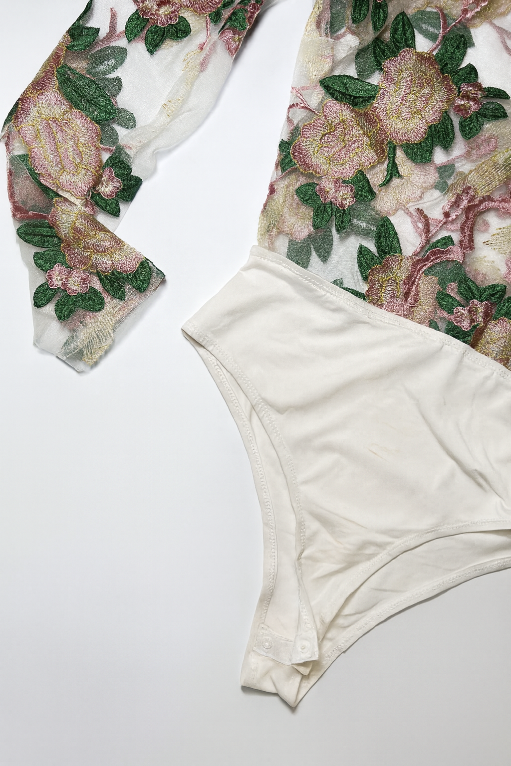 Body de manga larga en tul bordado floral - Size S_1