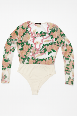 Body de manga larga en tul bordado floral - Size S