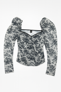 Blusa de tul estampada con mangas abullonadas - Size S