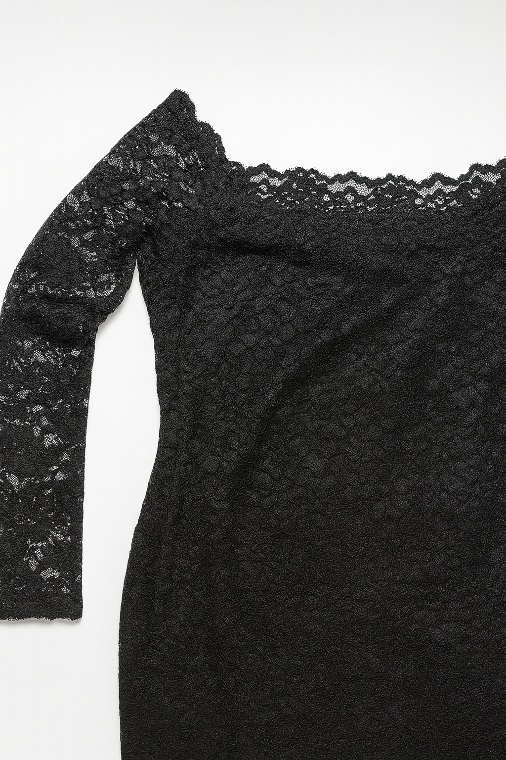 Vestido negro de encaje con escote bardot - Size S_1