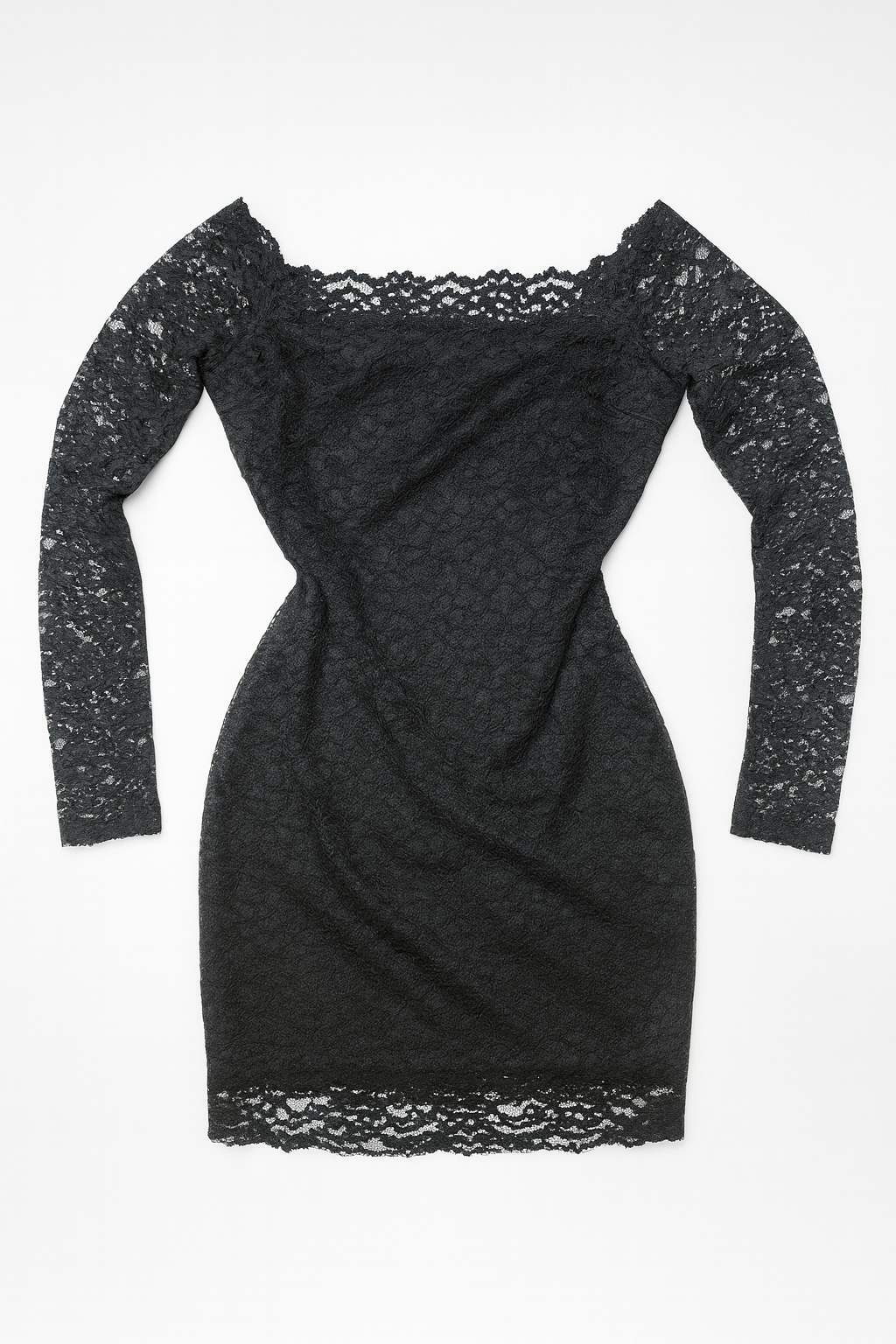 Vestido negro de encaje con escote bardot - Size S