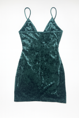 Vestido corto de terciopelo verde con escote en V - Size S