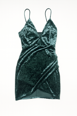 Vestido corto de terciopelo verde con escote en V - Size S