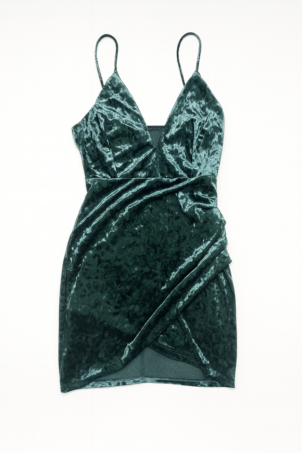 Vestido corto de terciopelo verde con escote en V - Size S