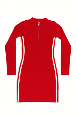Vestido deportivo rojo de manga larga con cierre frontal - OneSize