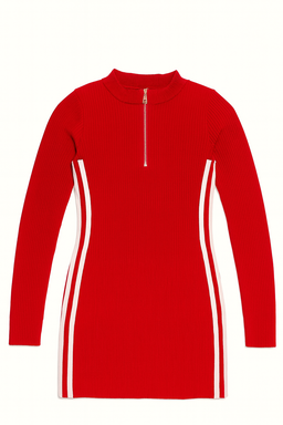 Vestido deportivo rojo de manga larga con cierre frontal - OneSize