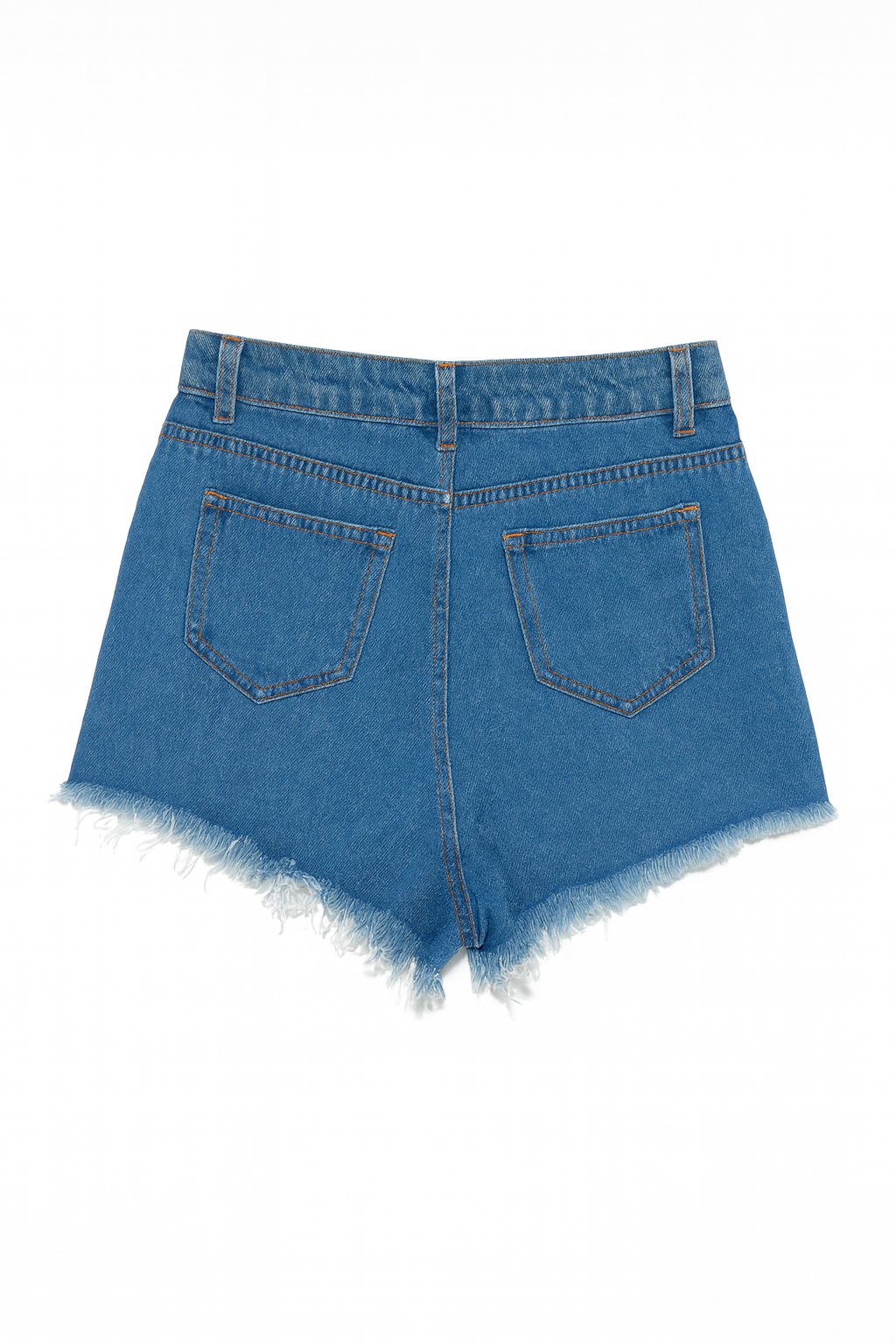 Shorts denim azul con efecto desgastado y ruedo desflecado - Size S_1