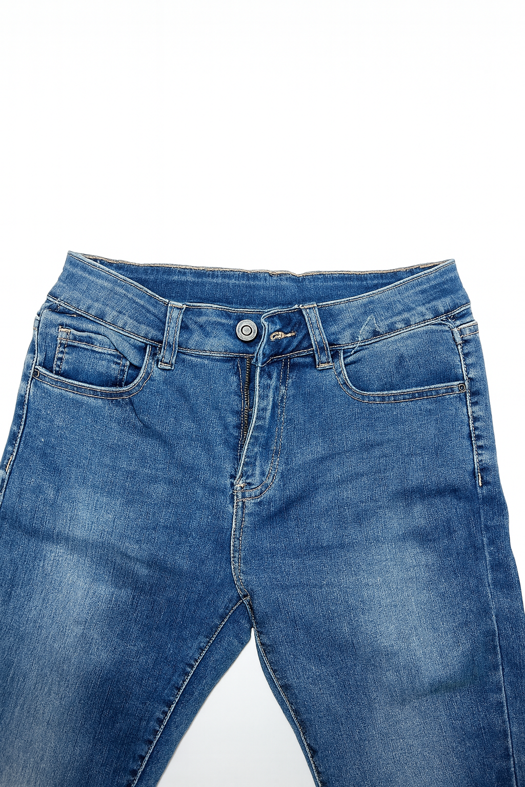 Jeans azul de tiro medio con diseño deshilachado en la pretina - Size M_1