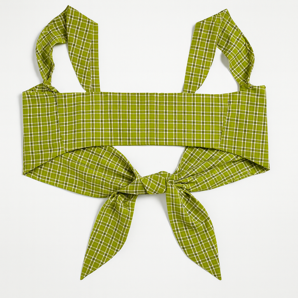 Top corto verde a cuadros con lazo frontal - Size L_1