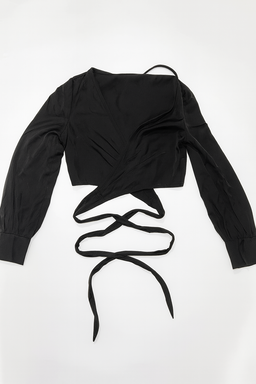 Top negro cruzado con escote en V y lazo ajustable - Size XS