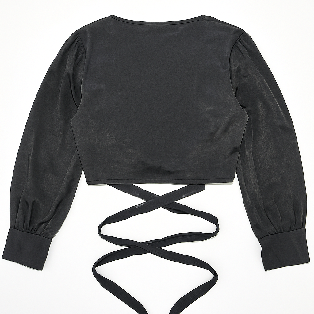 Top negro cruzado con escote en V y lazo ajustable - Size XS_1
