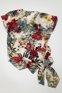 Blusa cruzada de manga corta con estampado floral multicolor - Size S