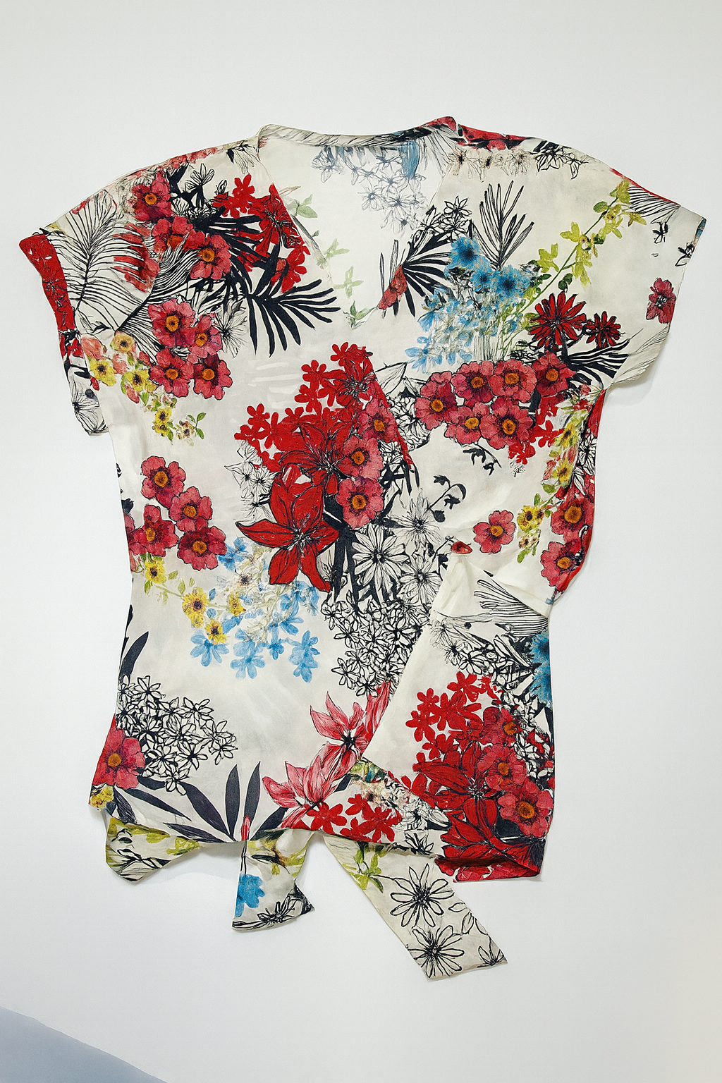 Blusa cruzada de manga corta con estampado floral multicolor - Size S_1