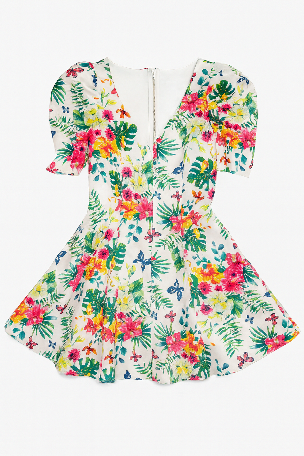 Vestido corto floral con mangas abullonadas - Size S_0