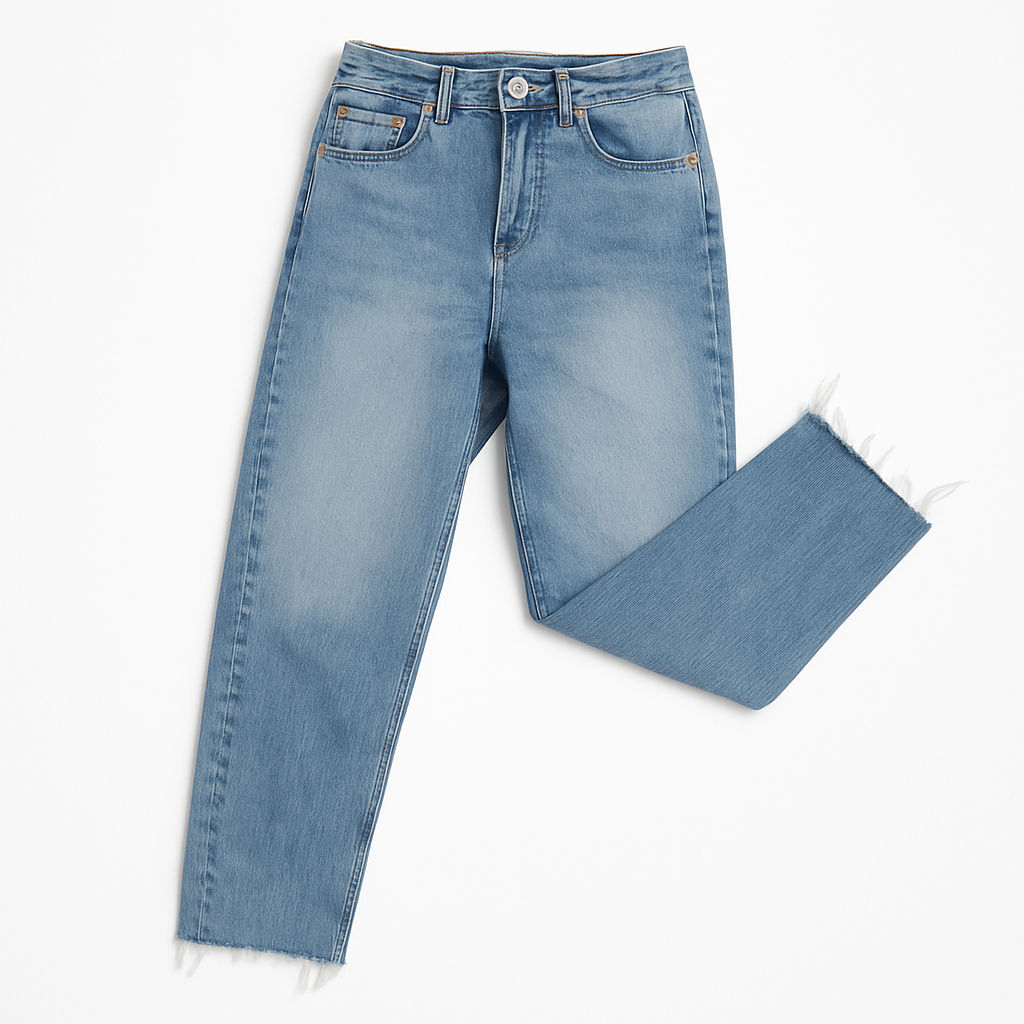 Jeans azul claro rectos con ruedo deshilachado - Size W28